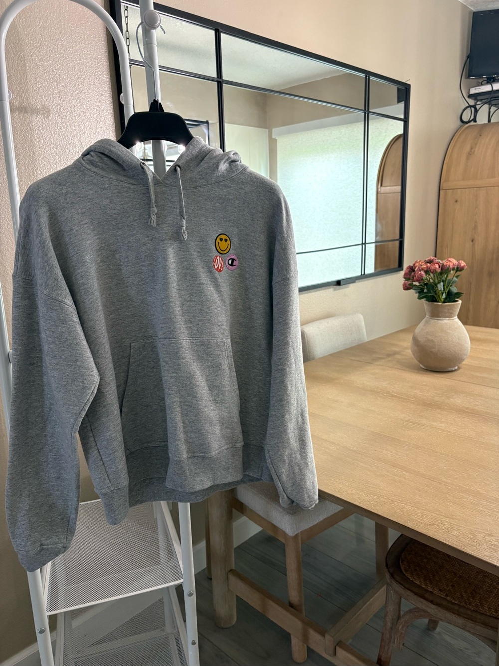 Champion Gray Hoodie with Blue & Red Trim
